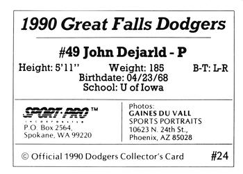1990 Sport Pro Great Falls Dodgers #24 John Dejarld Back
