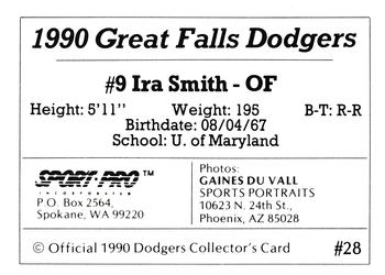 1990 Sport Pro Great Falls Dodgers #28 Ira Smith Back