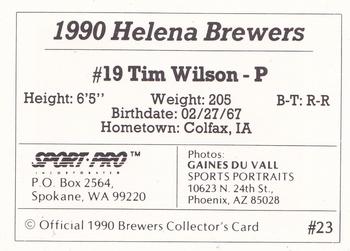1990 Sport Pro Helena Brewers #23 Tim Wilson Back