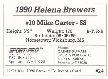1990 Sport Pro Helena Brewers #24 Mike Carter Back