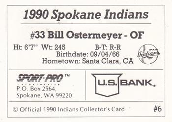 1990 Sport Pro Spokane Indians #6 Bill Ostermeyer Back