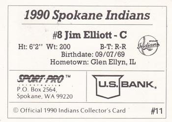 1990 Sport Pro Spokane Indians #11 Jim Elliott Back