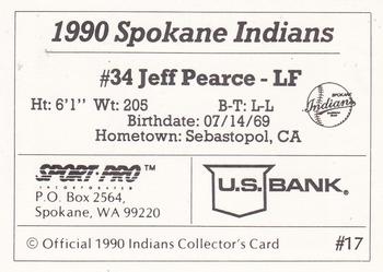 1990 Sport Pro Spokane Indians #17 Jeff Pearce Back
