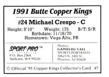 1991 Sport Pro Butte Copper Kings #7 Michael Crespo Back