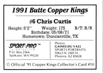 1991 Sport Pro Butte Copper Kings #10 Chris Curtis Back