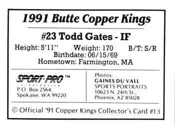 1991 Sport Pro Butte Copper Kings #13 Todd Gates Back