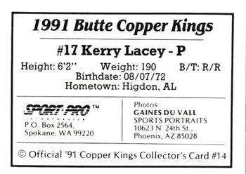 1991 Sport Pro Butte Copper Kings #14 Kerry Lacy Back