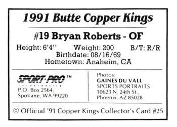 1991 Sport Pro Butte Copper Kings #25 Brian Roberts Back