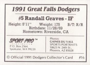 1991 Sport Pro Great Falls Dodgers #16 Randall Graves Back