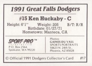 1991 Sport Pro Great Falls Dodgers #17 Ken Huckaby Back