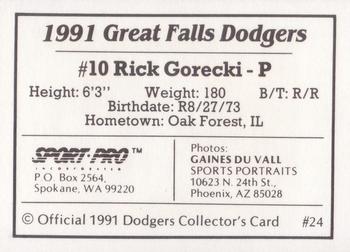 1991 Sport Pro Great Falls Dodgers #24 Rick Gorecki Back