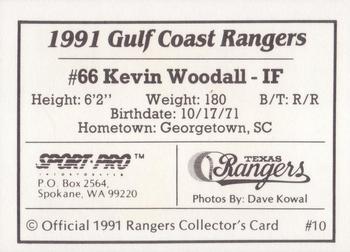 1991 Sport Pro Gulf Coast Rangers #10 Kevin Woodall Back