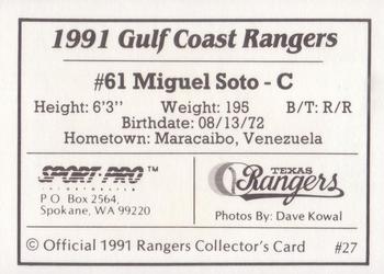 1991 Sport Pro Gulf Coast Rangers #27 Miguel Soto Back