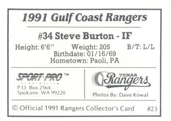 1991 Sport Pro Gulf Coast Rangers #23 Steve Burton Back