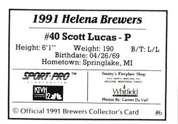 1991 Sport Pro Helena Brewers #6 Scott Lucas Back