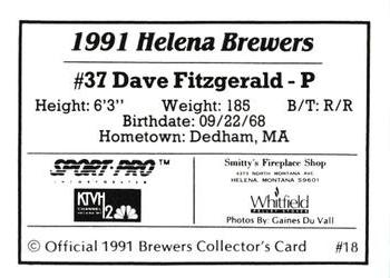 1991 Sport Pro Helena Brewers #18 Dave Fitzgerald Back