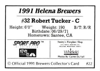1991 Sport Pro Helena Brewers #22 Robert Tucker Back