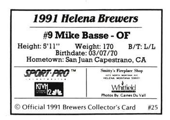 1991 Sport Pro Helena Brewers #25 Mike Basse Back