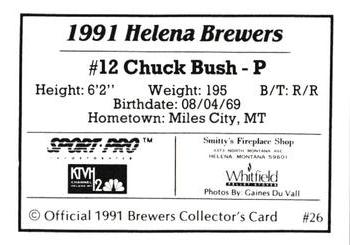 1991 Sport Pro Helena Brewers #26 Chuck Bush Back