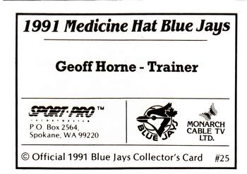 1991 Sport Pro Medicine Hat Blue Jays #25 Geoff Horne Back