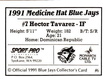 1991 Sport Pro Medicine Hat Blue Jays #6 Hector Tavarez Back