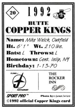 1992 Sport Pro Butte Copper Kings #20 Mike Welch Back