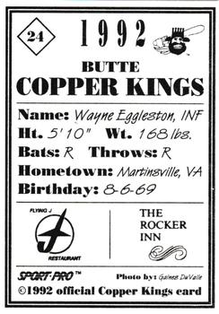 1992 Sport Pro Butte Copper Kings #24 Wayne Eggleston Back