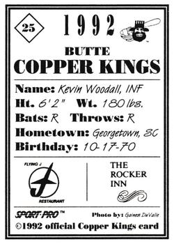 1992 Sport Pro Butte Copper Kings #25 Kevin Woodall Back