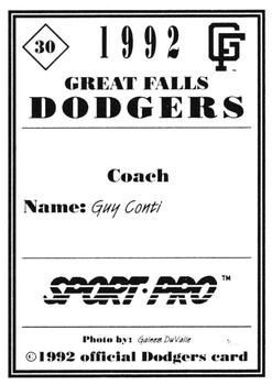 1992 Sport Pro Great Falls Dodgers #30 Guy Conti Back