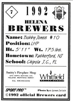 1992 Sport Pro Helena Brewers #7 Bobby Jones Back