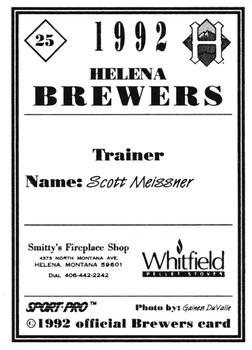1992 Sport Pro Helena Brewers #25 Scott Meissner Back