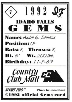 1992 Sport Pro Idaho Falls Gems #7 Andre Johnson Back