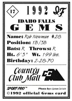 1992 Sport Pro Idaho Falls Gems #17 Rob Newman Back