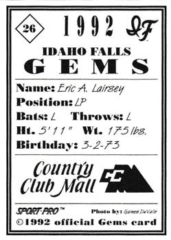 1992 Sport Pro Idaho Falls Gems #26 Eric Lairsey Back
