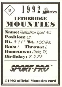 1992 Sport Pro Lethbridge Mounties #8 Thomathan Good Back