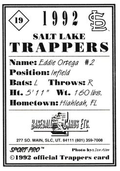1992 Sport Pro Salt Lake Trappers #19 Eddie Ortega Back
