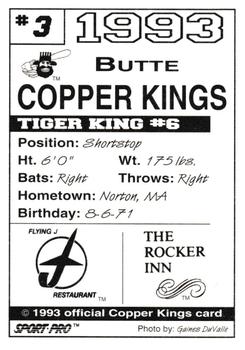 1993 Sport Pro Butte Copper Kings #3 Tiger King Back
