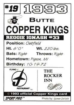 1993 Sport Pro Butte Copper Kings #19 Reggie Ignash Back