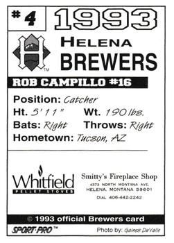 1993 Sport Pro Helena Brewers #4 Rob Campillo Back