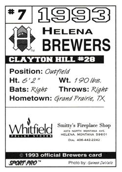 1993 Sport Pro Helena Brewers #7 Clayton Hill Back