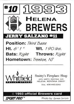 1993 Sport Pro Helena Brewers #10 Jerry Salzano Back