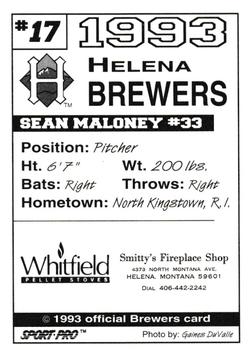 1993 Sport Pro Helena Brewers #17 Sean Maloney Back