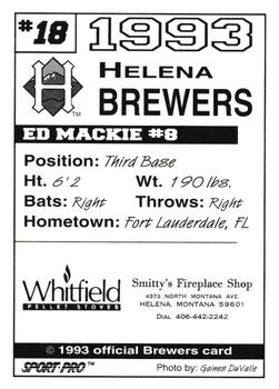 1993 Sport Pro Helena Brewers #18 Ed Mackie Back