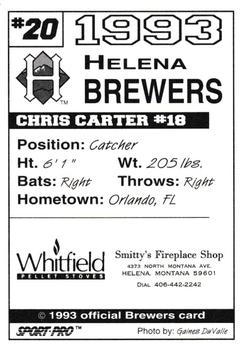 1993 Sport Pro Helena Brewers #20 Chris Carter Back