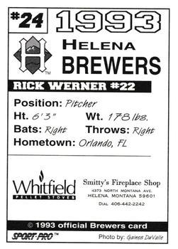 1993 Sport Pro Helena Brewers #24 Rick Werner Back