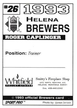 1993 Sport Pro Helena Brewers #26 Roger Caplinger Back