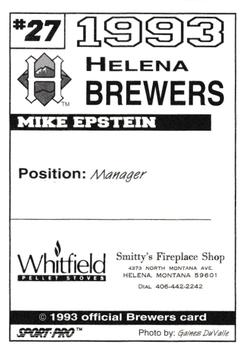 1993 Sport Pro Helena Brewers #27 Mike Epstein Back