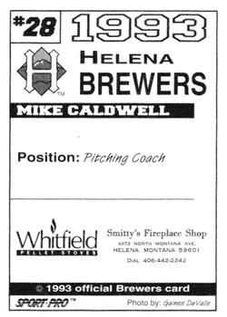 1993 Sport Pro Helena Brewers #28 Mike Caldwell Back