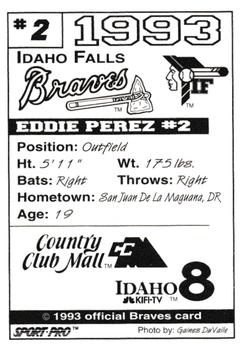 1993 Sport Pro Idaho Falls Braves #2 Eddie Perez Back