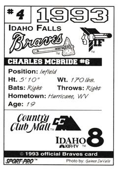 1993 Sport Pro Idaho Falls Braves #4 Charles McBride Back